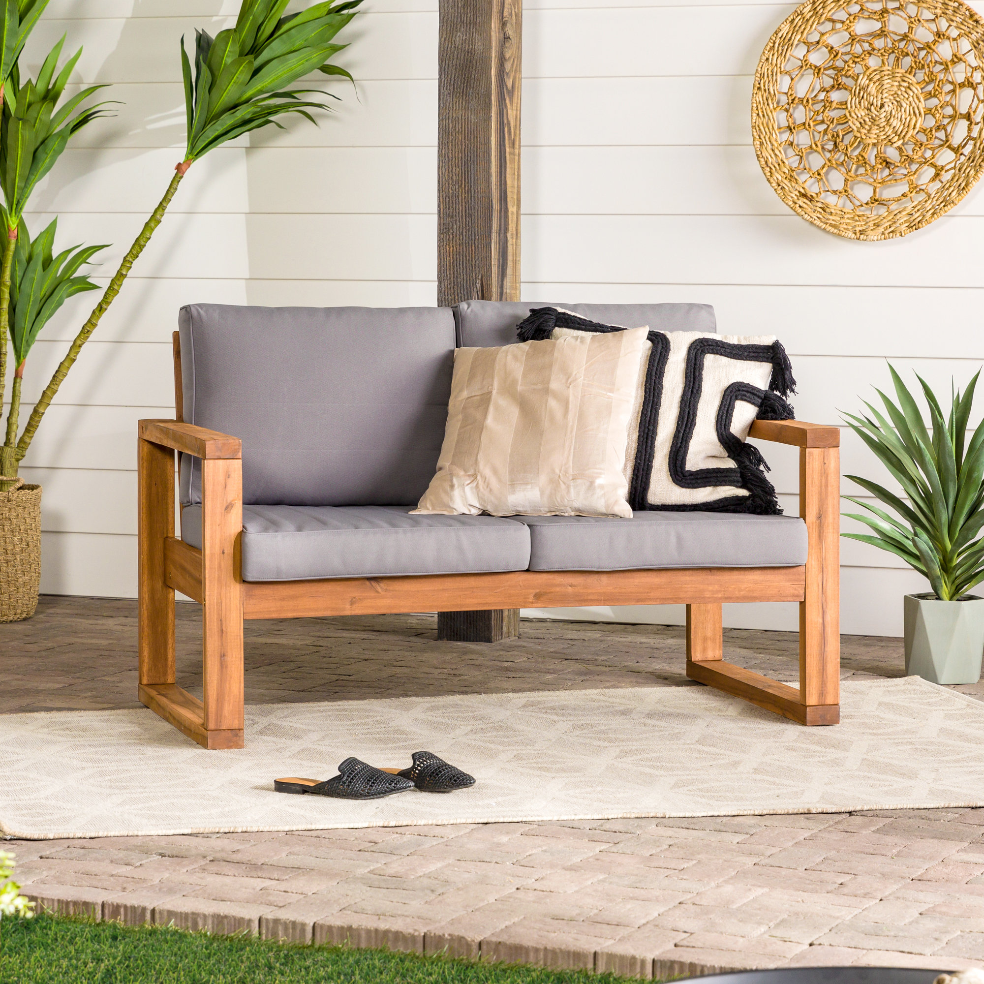 Red Barrel Studio Acacia Wood Outdoor Loveseat with Cushions Reviews Wayfair